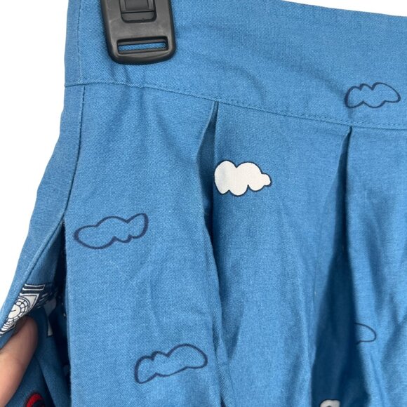 London Cityscape Print Double Decker Bus Taxi Blue Red Pleated Skirt Size XS - Picture 3 of 10